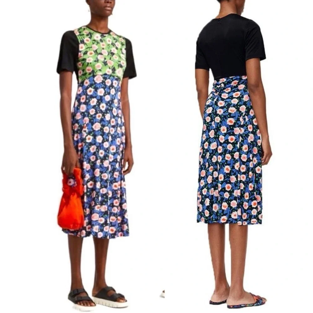 Stine Goya Scout Floral Print Bodycon Short Sleeve A-Line Midi Dress Small NEW - Picture 3 of 10